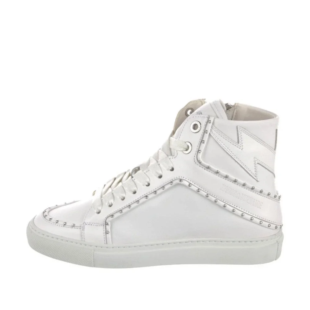 Zadig & Voltaire Womens ZV1747 Flash High Top Sneakers White Leather Studded NEW